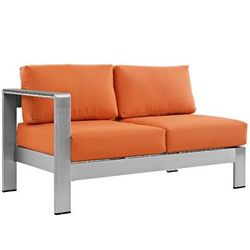 Shore Left-Arm Corner Sectional Outdoor Patio Aluminum Loveseat EEI-2265-SLV-ORA