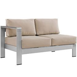 Shore Left-Arm Corner Sectional Outdoor Patio Aluminum Loveseat EEI-2265-SLV-BEI