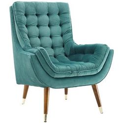 Suggest Button Tufted Upholstered Velvet Lounge Chair EEI-3001-TEA