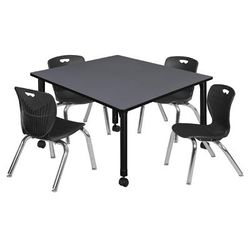 "Kee 48" Square Height Adjustable Mobile Classroom Table in Grey & 4 Andy 12-in Stack Chairs in Black - Regency TB4848GYAPCBK45BK"