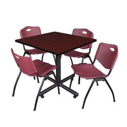 "Kobe 42" Square Breakroom Table in Mahogany & 4 'M' Stack Chairs in Burgundy - Regency TKB4242MH47BY"