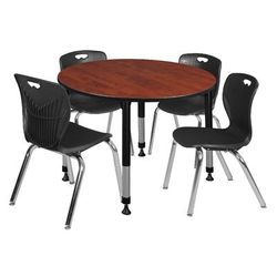 "Kee 48" Round Height Adjustable Classroom Table in Cherry & 4 Andy 18-in Stack Chairs in Black - Regency TB48RNDCHAPBK40BK"