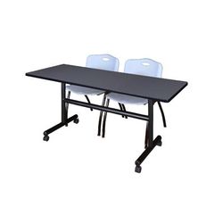 "60" x 30" Flip Top Mobile Training Table in Grey & 2 "M" Stack Chairs in Grey - Regency MKFT6030GY47GY"