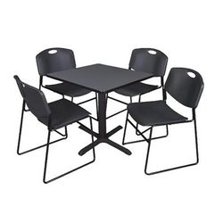 "Cain 30" Square Breakroom Table in Grey & 4 Zeng Stack Chairs in Black - Regency TB3030GY44BK"