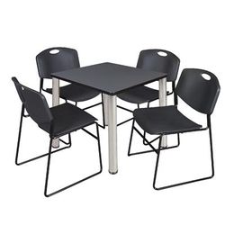 "Kee 30" Square Breakroom Table in Grey/ Chrome & 4 Zeng Stack Chairs in Black - Regency TB3030GYBPCM44BK"