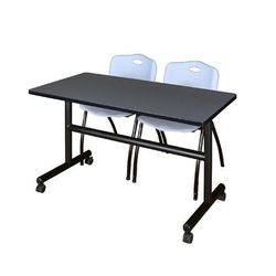 "48" x 30" Flip Top Mobile Training Table in Grey & 2 "M" Stack Chairs in Grey - Regency MKFT4830GY47GY"