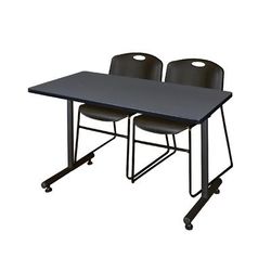 "48" x 30" Kobe Training Table in Grey & 2 Zeng Stack Chairs in Black - Regency MKTRCT4830GY44BK"