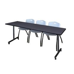 "84" x 24" Kobe Mobile Training Table in Grey & 3 'M' Stack Chairs in Grey - Regency MKTRCC8424GY47GY"