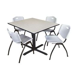 "Cain 48" Square Breakroom Table in Maple & 4 'M' Stack Chairs in Grey - Regency TB4848PL47GY"