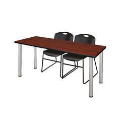 "72" x 24" Kee Training Table in Cherry/ Chrome & 2 Zeng Stack Chairs in Black - Regency MT7224CHBPCM44BK"