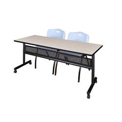 "72" x 24" Flip Top Mobile Training Table w/ Modesty Panel in Maple & 2 "M" Stack Chairs in Grey - Regency MKFTM7224PL47GY"