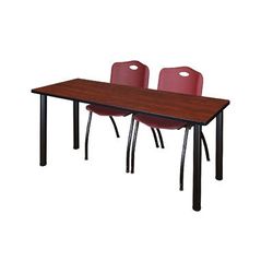 "60" x 24" Kee Training Table in Cherry/ Black & 2 'M' Stack Chairs in Burgundy - Regency MT6024CHBPBK47BY"