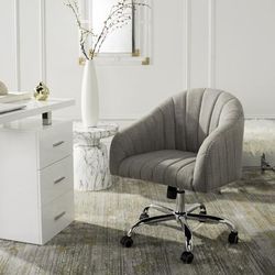 Themis Linen Chrome Leg Swivel Office Chair in Grey/Chrome - Safavieh OCH4503A