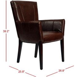 Ken Leather Arm Chair in Brown/Cherry Mahogany - Safavieh HUD8201A