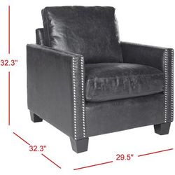 Horace Leather Club Chair - Silver Nail Heads in Antique Black/Black - Safavieh MCR4736A