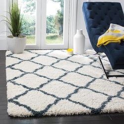 "Hudson Shag Collection 5'-1" X 7'-6" Rug in Ivory And Slate Blue - Safavieh SGH283T-5"