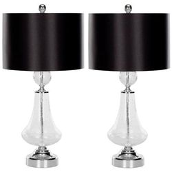 Clear 25.5-Inch H Crackle Glass Table Lamp/Black Satin Shade (Set of 2) - Safavieh LIT4047A-SET2