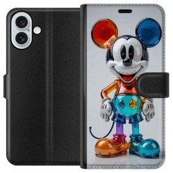 Kompatibelt Lommeboketui til Apple iPhone 16 Plus Fargerik Mickey figur futuristisk krom blank Disney pop art moderne levende karakter motiv plakat