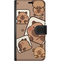 Kompatibelt Lommeboketui til Google Pixel 9a Capybara Ramme Venner Lekfullt design med små capybarer i ruter med stjerner og beige bakgrunn.