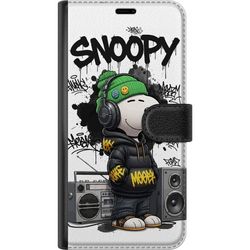 Kompatibel Tegnebogsetui til Xiaomi Redmi A3 Snoopy i streetwear med hovedtelefoner og graffiti-stil står ved siden af en boombox og smiler stort, et