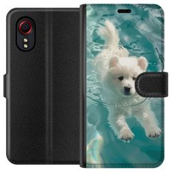 Kompatibelt Lommeboketui til Samsung Galaxy Xcover 5 Valp i Vann Hvit Hund Svømmebasseng Blå Turkis Sommermotiver Søt Kjæledyr Illustrasjon Design Ku