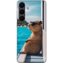 Kompatibel Mobilcover til Samsung Galaxy S25 FE Kapybara ved havet med solbriller, humoristisk charmerende design med afslappet feriestemning