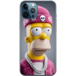 Kompatibelt Mobildeksel til Apple iPhone 12 Pro Max Homer Simpson-inspirert figur med rosa lue, kjede og streetstil, perfekt for fans av The Simpsons