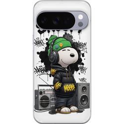 Kompatibel Mobilcover til Google Pixel 10 Pro Snoopy i streetwear med hovedtelefoner og graffiti-stil står ved siden af en boombox og smiler stort, e