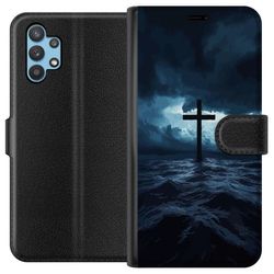 Kompatibelt Lommeboketui til Samsung Galaxy A32 5G Kors i storm på havet dramatisk kristen maleri med kors og bølger religiøst motiv havet himmelen t