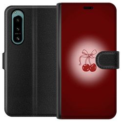 Kompatibel Tegnebogsetui til Sony Xperia 5 IV Cherry Bow kirsebær design med bånd i romantisk retro-stil rød farve og vintage følelse