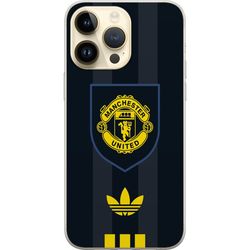 Kompatibelt Mobildeksel til Apple iPhone 15 Pro Max Manchester United plakat Adidas våpen fotballklubb Premier League logo gul svart retro design kun