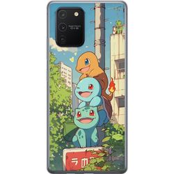 Kompatibelt Mobildeksel til Samsung Galaxy S10 Lite By Trio tre glade små karakterer i bymiljøet med blå himmel og grønne trær sjarmerende illustrasj