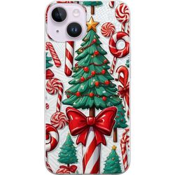 Kompatibelt Mobildeksel til Apple iPhone 14 Julgran plakat Juletre polkagris godteri ferie godteri julmotiv retro kandis design kunst