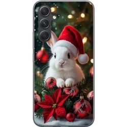 Kompatibelt Mobildeksel til Samsung Galaxy S24 Julekanin med nissehue søt bunny vinter røde dekorasjoner festlig kawaii jule koselige lys plakat