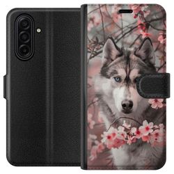 Kompatibelt Lommeboketui til Samsung Galaxy A17 5G Sibirsk Husky plakat hund blå øyne kirsebærblomster ulv natur dyr blomster søt retro design