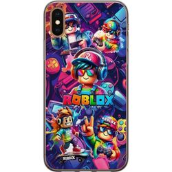 Kompatibel Mobilcover til Apple iPhone X Farverig Roblox gaming gruppe med hovedtelefoner og neonfarver til børn og spilinteresserede