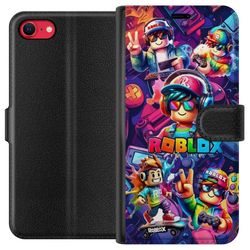 Kompatibel Tegnebogsetui til Apple iPhone 7 Farverig Roblox gaming gruppe med hovedtelefoner og neonfarver til børn og spilinteresserede