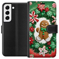 Kompatibelt Lommeboketui til Samsung Galaxy S22+ 5G Jule pepperkake plakat pepperkake feriekaker julgrans godteri søtsaker jul motiv retro design