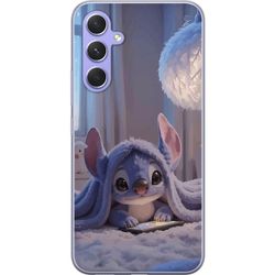 Kompatibelt Mobildeksel til Samsung Galaxy A54 Stitch under teppe med telefon kveldskos i blå toner sjarmerende drømmeaktig design for alle som elske