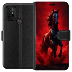 Kompatibelt Lommeboketui til Motorola Moto G30 Kraftig svart hest i røde skyer og støv med dramatisk belysning