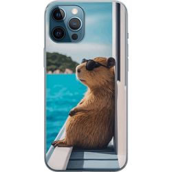 Kompatibel Mobilcover til Apple iPhone 12 Pro Max Kapybara ved havet med solbriller humoristisk charmerende design med afslappet feriefølelse
