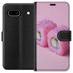 Kompatibelt Lommeboketui til Google Pixel 7a Sushi plakat rosa glitter kawaii Japansk mat rull ris fisk estetisk matte design søt Japan kunst