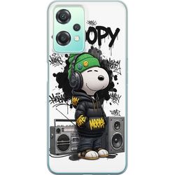 Kompatibel Mobilcover til OnePlus Nord CE 2 Lite 5G Snoopy i streetwear med hovedtelefoner og graffiti-stil står ved siden af en boombox og smiler st