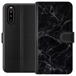 Kompatibel Tegnebogsetui til Sony Xperia 10 II Marmor Sort