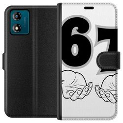 Kompatibelt Lommeboketui til Motorola Moto E13 67 meme hender illustrasjon svart-hvitt - ren 6-7 grafikk med hender og tydelig minimalistisk design