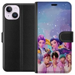 Kompatibelt Lommeboketui til Apple iPhone 14 HuntrX Collab motiv med fargerike KPop-karakterer i moderne futuristisk stil med glitrende detaljer