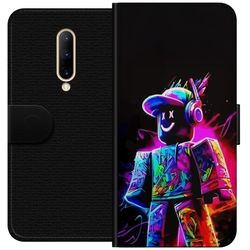 Kompatibelt Lommeboketui til OnePlus 7 Pro Roblox Neon Player Fargerik Roblox-karakter i neonfarger mot svart bakgrunn i moderne spillstil