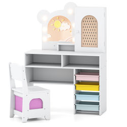 Barns sminkbord och stol set, 80x29x111 cm, rosa , Star