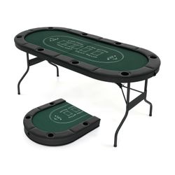 Pokerbord, 1,8m Foldbart Pokerbord til Blackjack Texas Hold’em Casino Fritidsspil, 182x82x75 cm, Grøn , Star