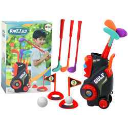 Mini-golfsetti lapsille 3+ kärryllä pyörillä, 3 mailaa, 5 palloa